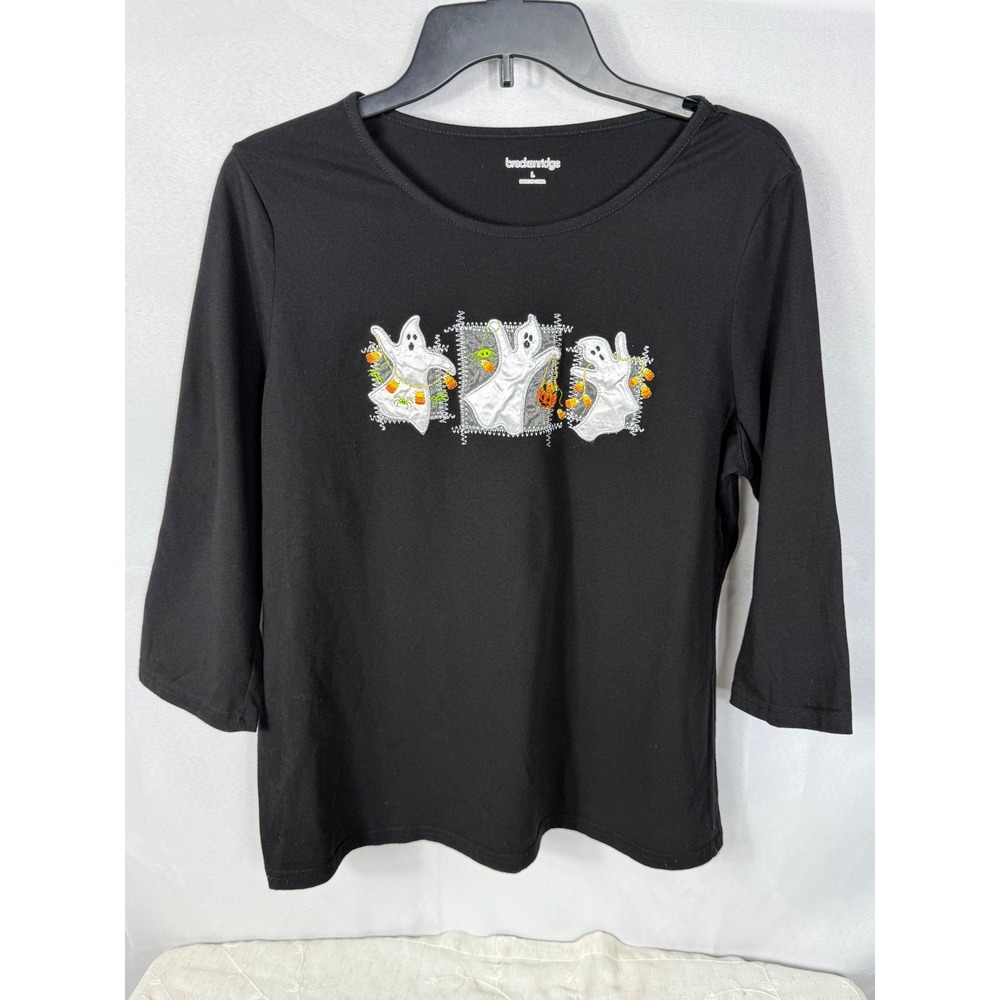 Breckenridge Black Halloween‎ Ghost Patch T-Shirt 3/4 Sleeve Womens Large Fall